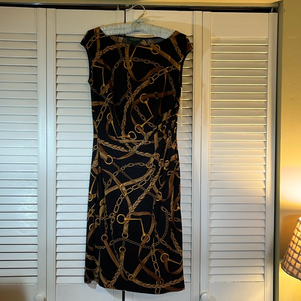 Ralph Lauren - Size 6- Cocktail Dress- Black and Gold - Bit Motif